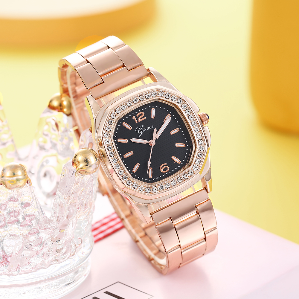 classic solid color stainless steel strap inlaid rhinestone Womenu0027s watch