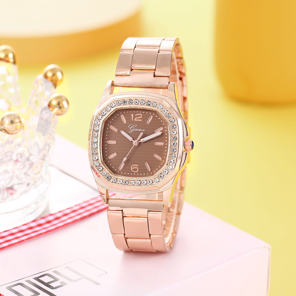 classic solid color stainless steel strap inlaid rhinestone Womenu0027s watch