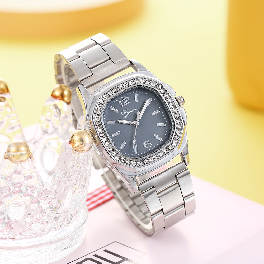 classic solid color stainless steel strap inlaid rhinestone Womenu0027s watch