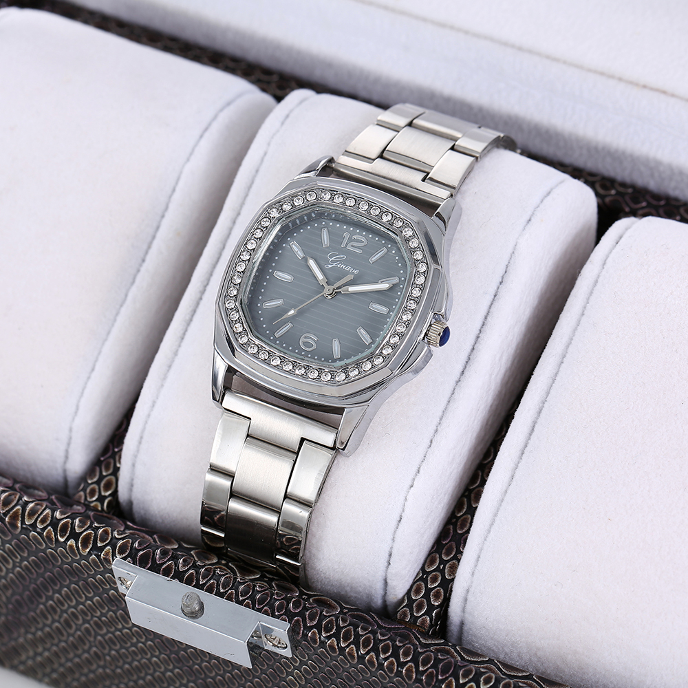 classic solid color stainless steel strap inlaid rhinestone Womenu0027s watch