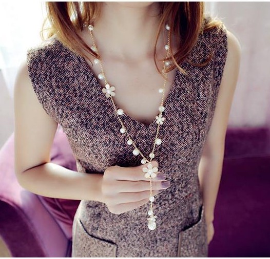 Fashion Flower Alloy Inlay Artificial Pearl Necklace 1 Piece