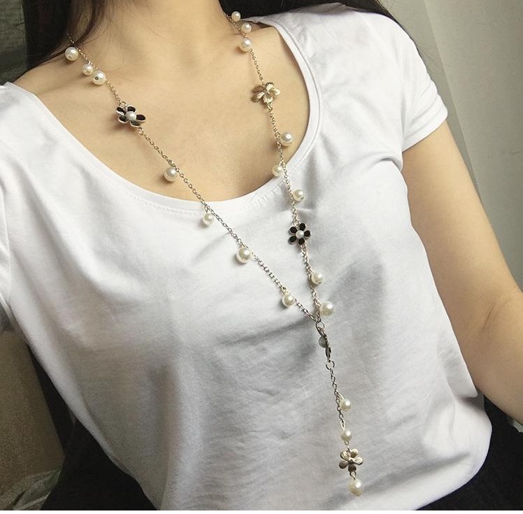 Fashion Flower Alloy Inlay Artificial Pearl Necklace 1 Piece