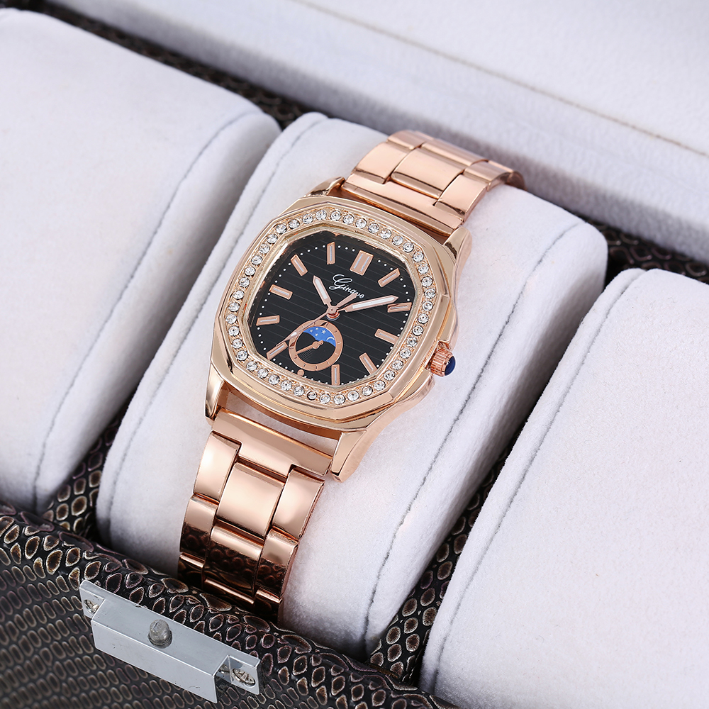 classic solid color stainless steel strap inlaid rhinestone Womenu0027s watch