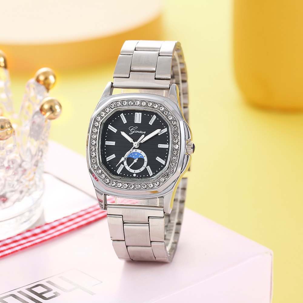 classic solid color stainless steel strap inlaid rhinestone Womenu0027s watch