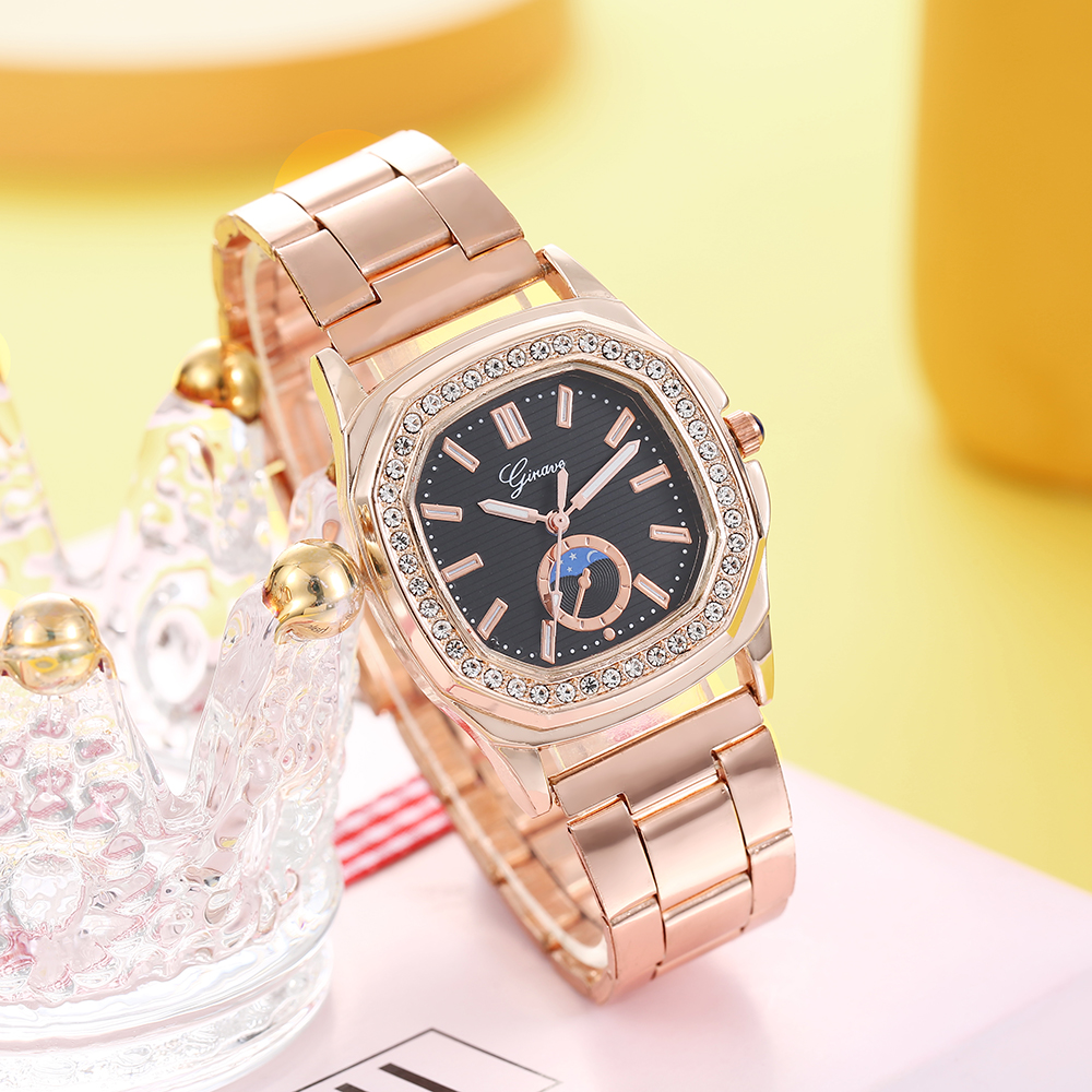 classic solid color stainless steel strap inlaid rhinestone Womenu0027s watch