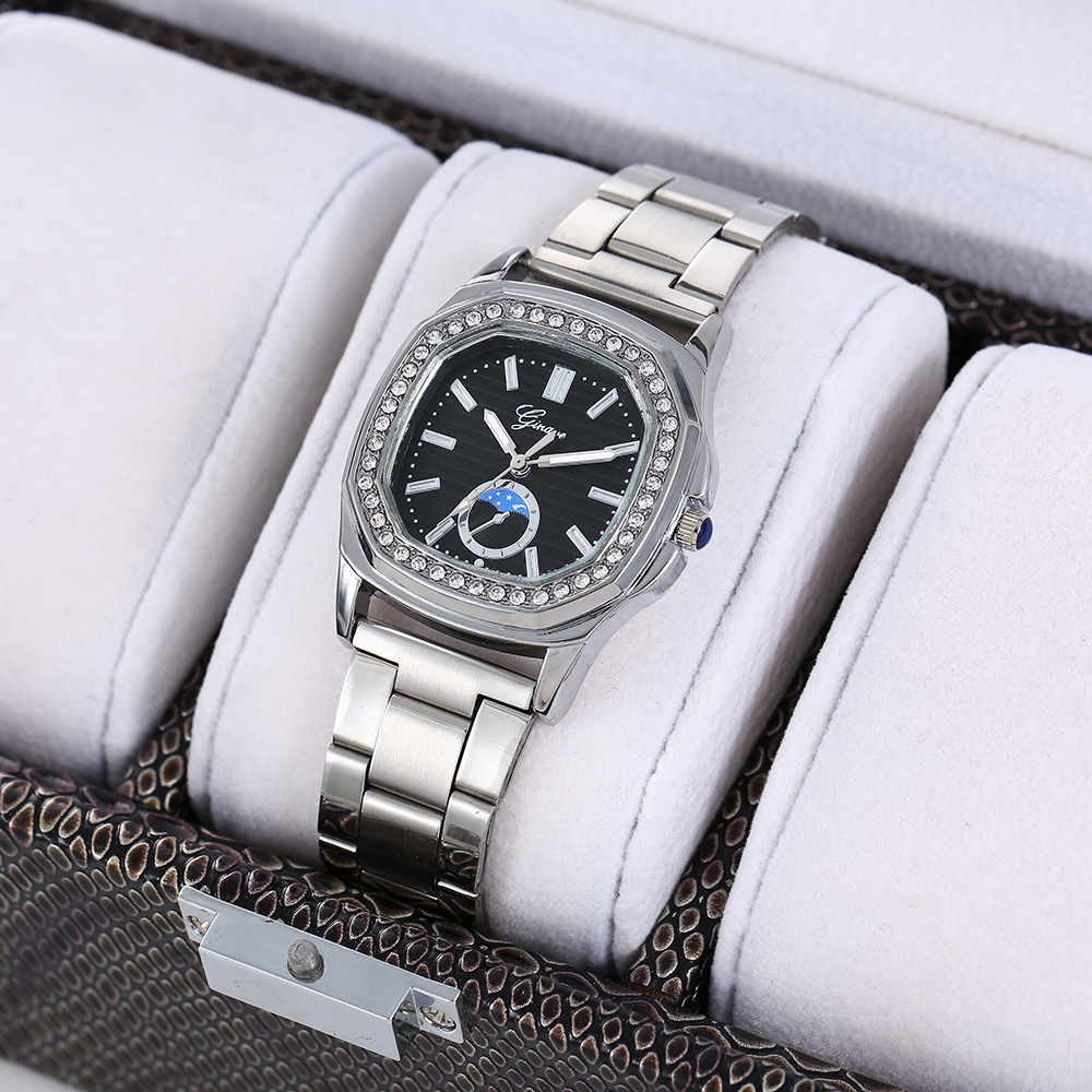 classic solid color stainless steel strap inlaid rhinestone Womenu0027s watch