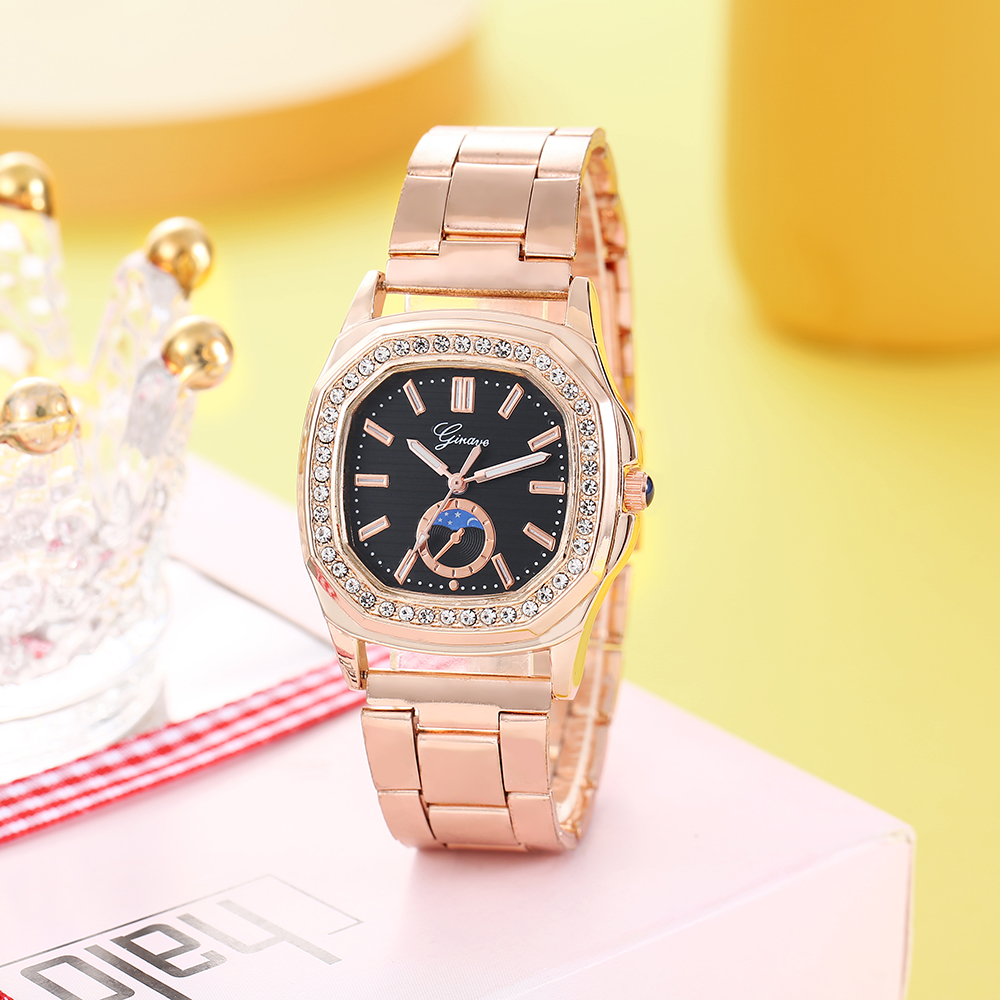 classic solid color stainless steel strap inlaid rhinestone Womenu0027s watch