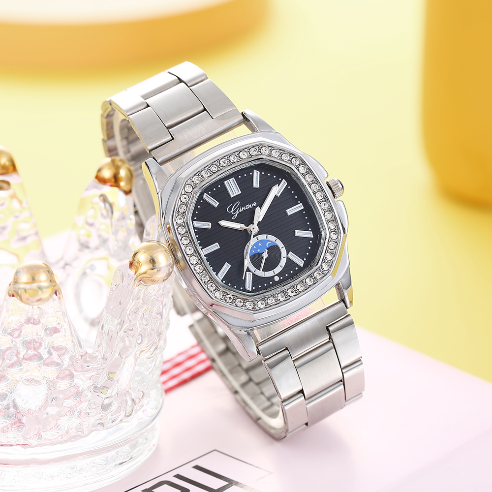 classic solid color stainless steel strap inlaid rhinestone Womenu0027s watch