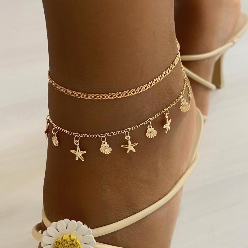 2022 New Fashion Elegant Shell Starfish Pendant Multi-Layer Metal Anklet