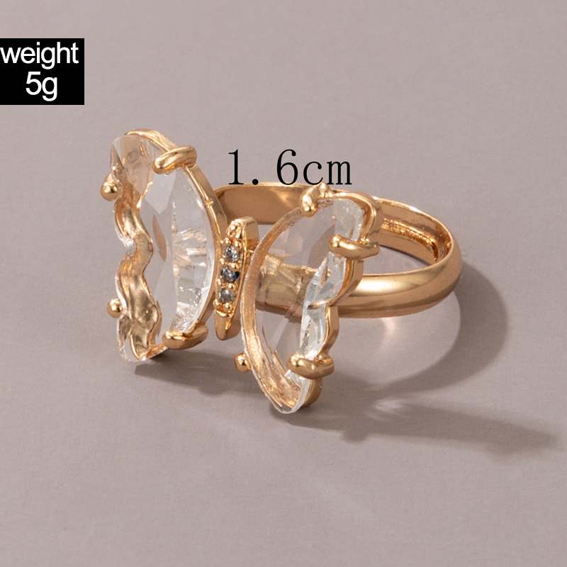 Fashion Ornament Imitation Crystal Inlaid Butterfly Irregular Diamond-Embedded Geometric Alloy Ring