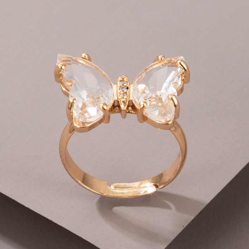 Fashion Ornament Imitation Crystal Inlaid Butterfly Irregular Diamond-Embedded Geometric Alloy Ring