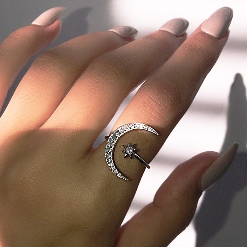 Fashion New Plated 18K Star Moon Shaped Opening Alloy Ring