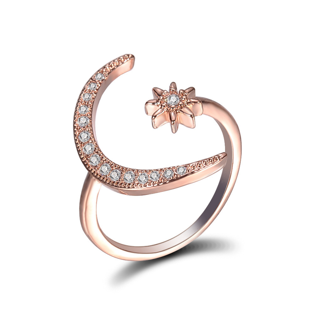 Fashion New Plated 18K Star Moon Shaped Opening Alloy Ring