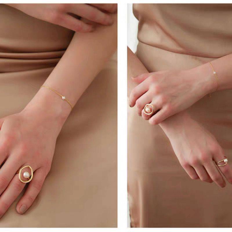 Simple Style Geometric Alloy Plating Artificial Pearls Rings