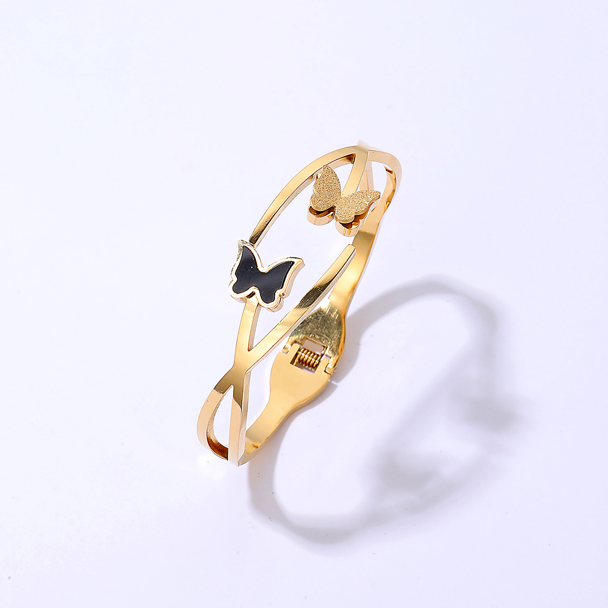 Simple Style Butterfly Stainless Steel Bangle Gold Plated Stainless Steel Bracelets 1 Piece
