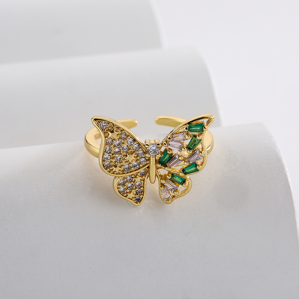 new style Copper Plating 18K Gold Ring Micro Inlaid Zircon Butterfly Geometric Open Ring
