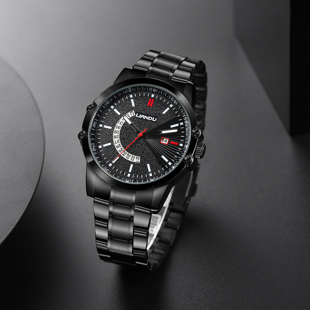 fashion business style stainless Steel strap calendar Menu0027s Quartz Watch