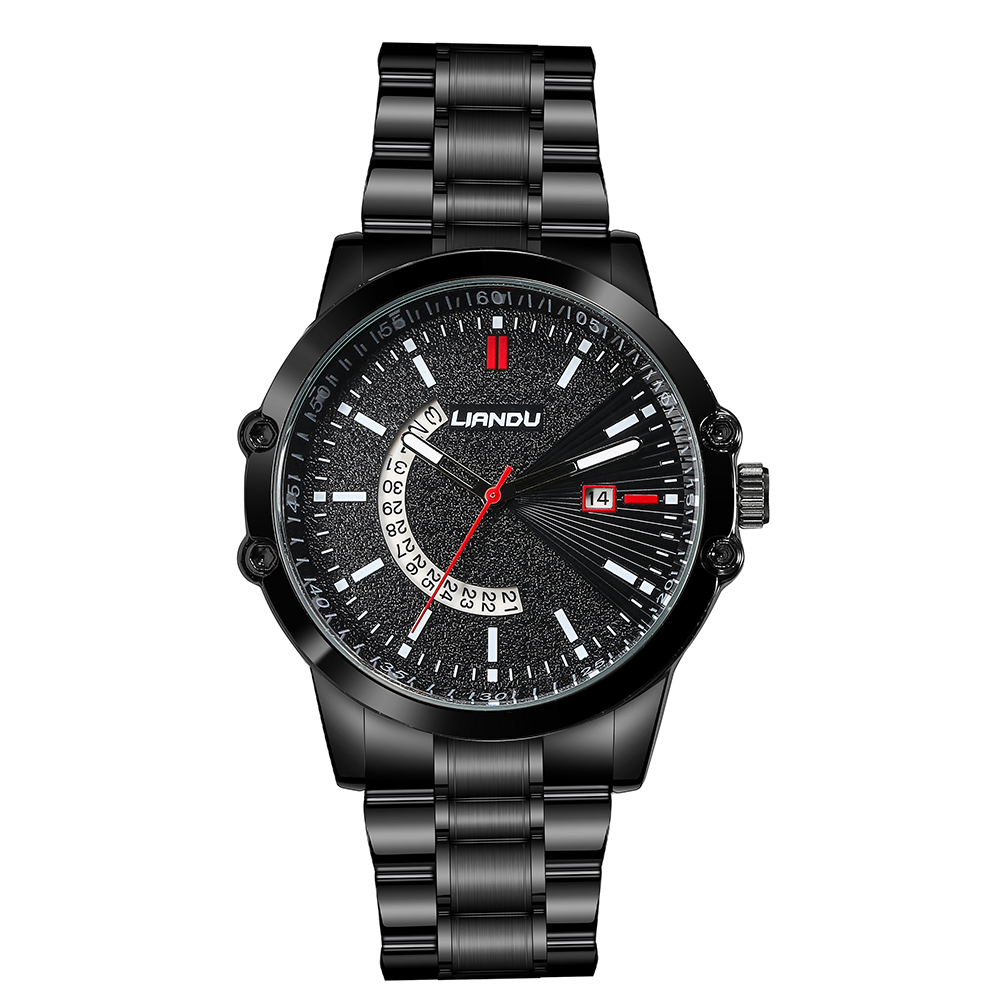 fashion business style stainless Steel strap calendar Menu0027s Quartz Watch