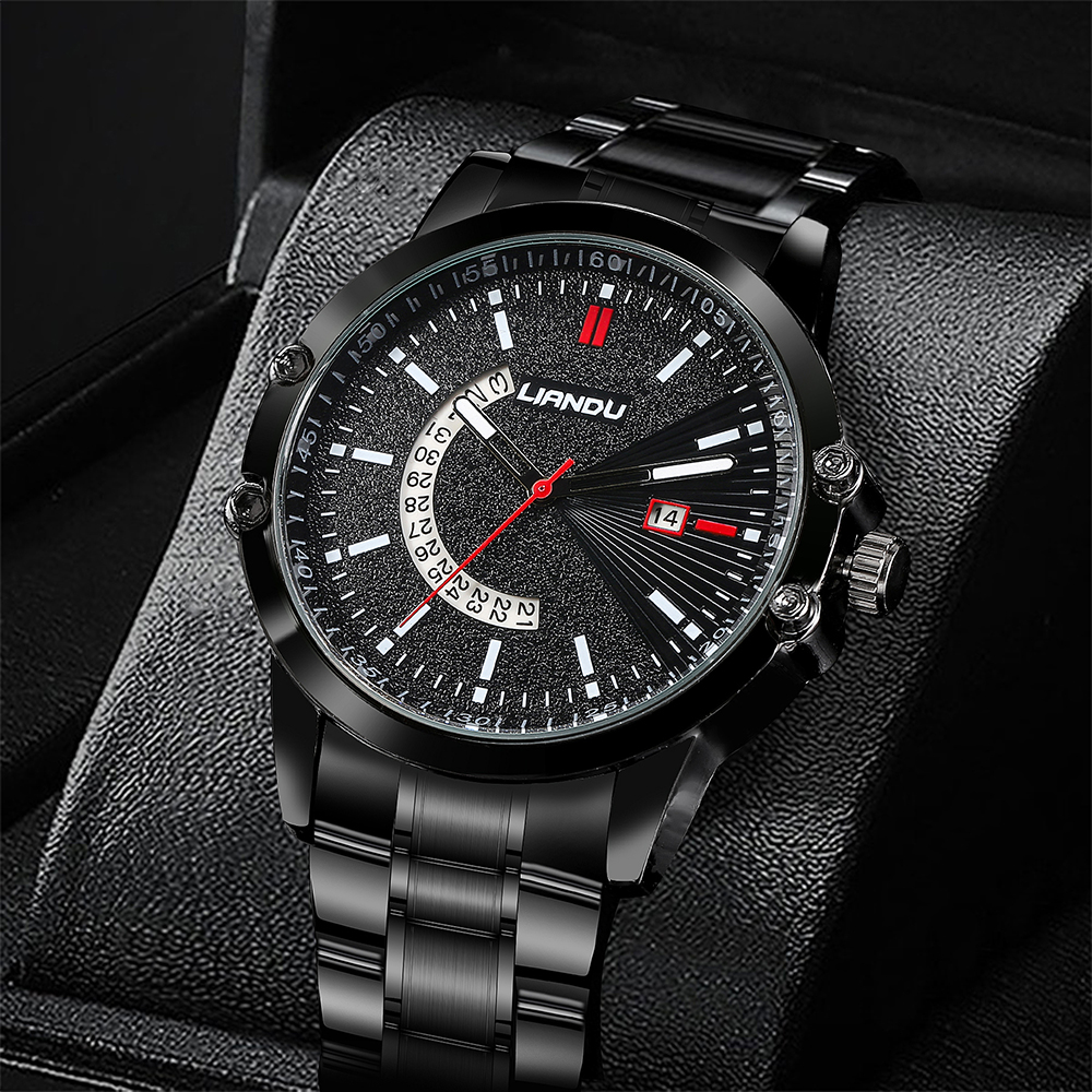 fashion business style stainless Steel strap calendar Menu0027s Quartz Watch