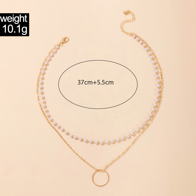 Simple style Geometric Pearl Chain Double-Layer alloy Necklace