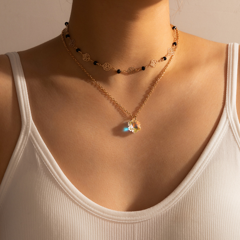 Simple style Geometric Pearl Chain Double-Layer alloy Necklace