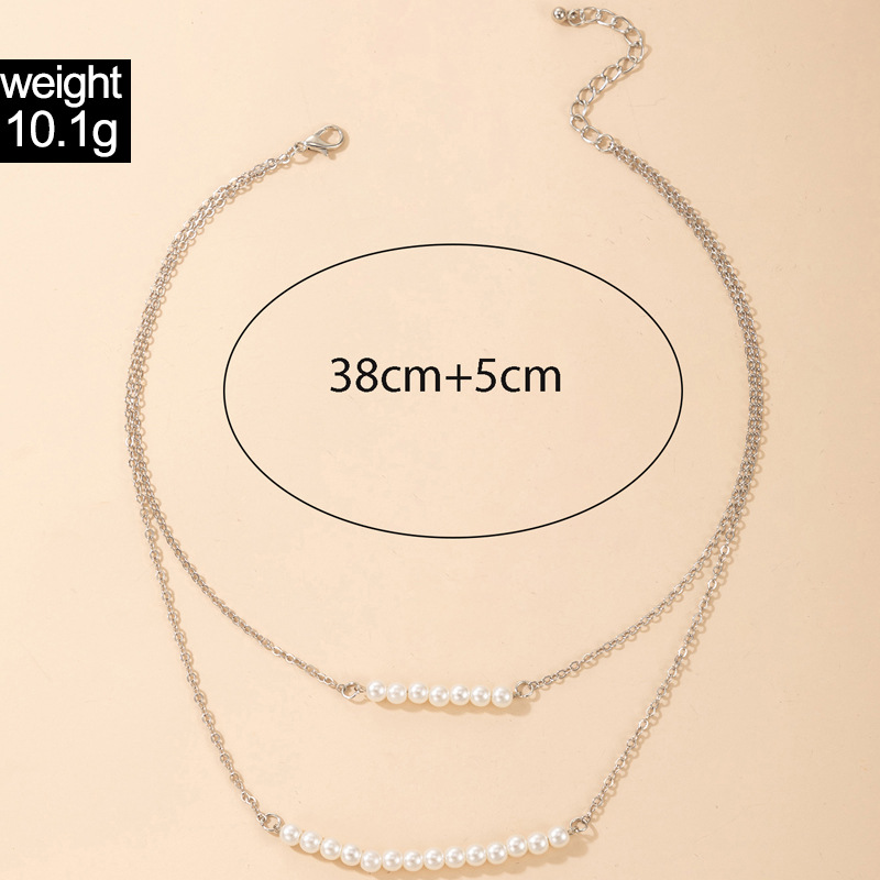 Simple style Geometric Pearl Chain Double-Layer alloy Necklace