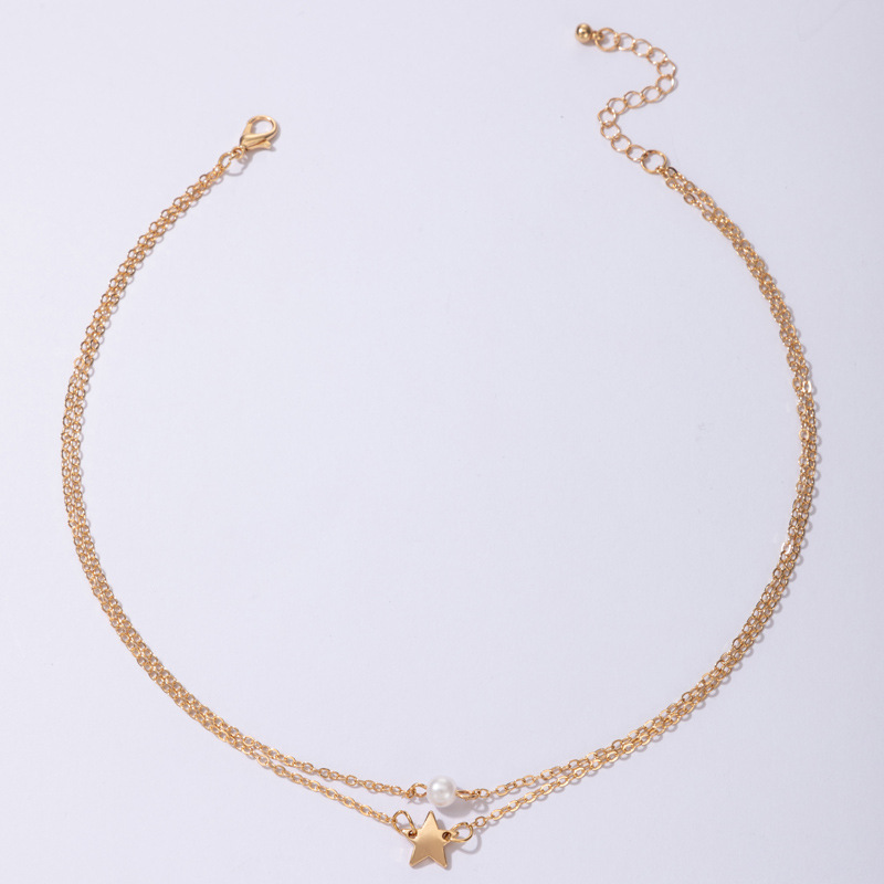 Simple style Geometric Pearl Chain Double-Layer alloy Necklace