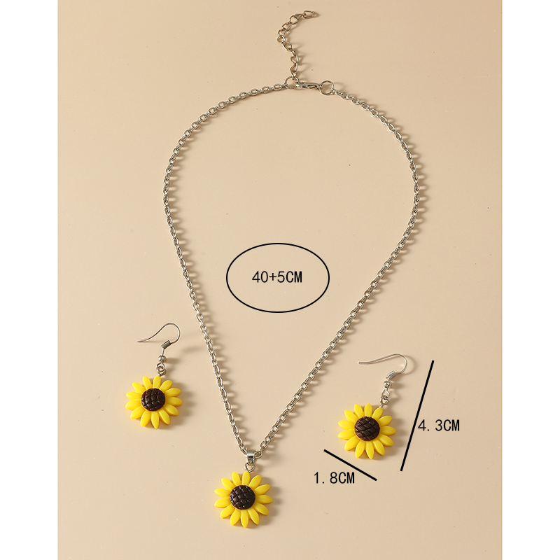 Fashion Multicolor Sunflower Shaped Set Resin Necklace Earrings