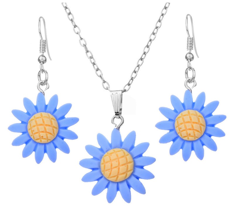 Fashion Multicolor Sunflower Shaped Set Resin Necklace Earrings