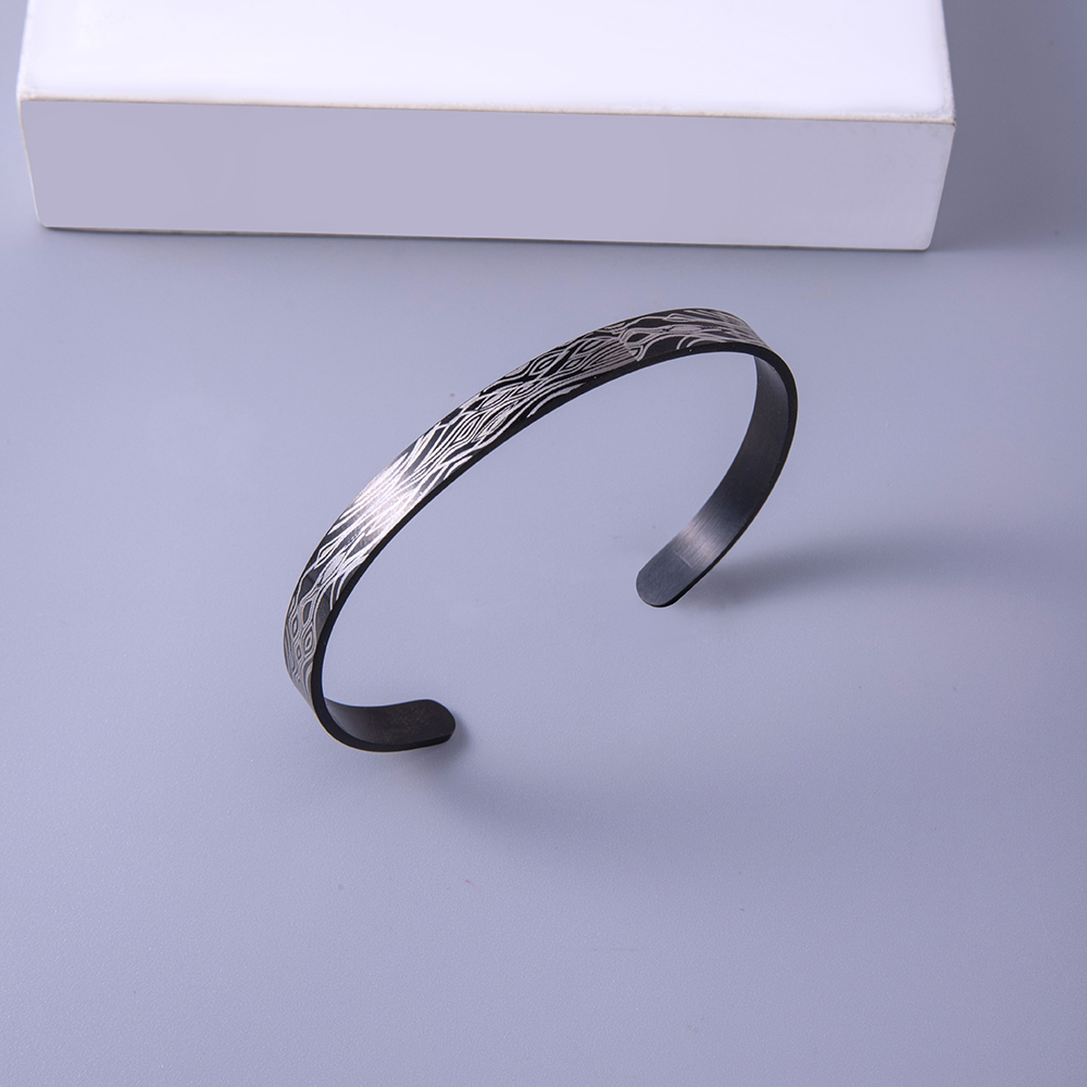 Fashion Stainless Steel C- Shaped Men and Women Opening Bracelet Tree Pattern