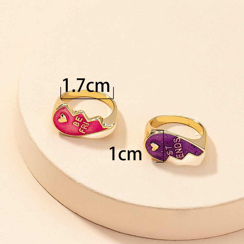 Fashion Simple 1 Pair Heart-shaped Good Friend Ring Enamel Glaze Letters Ring Set