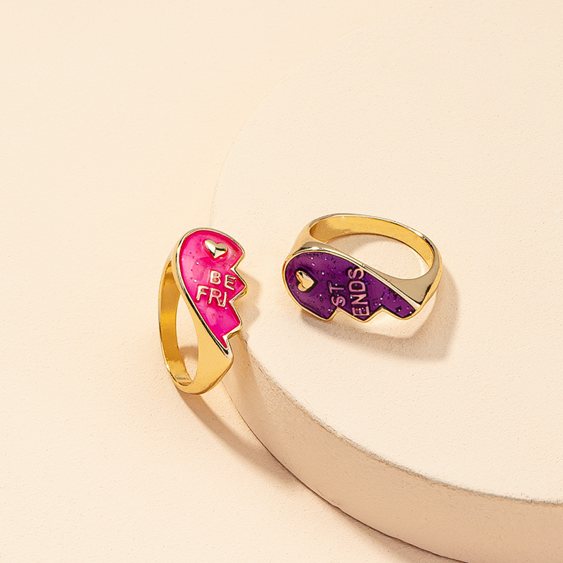 Fashion Simple 1 Pair Heart-shaped Good Friend Ring Enamel Glaze Letters Ring Set