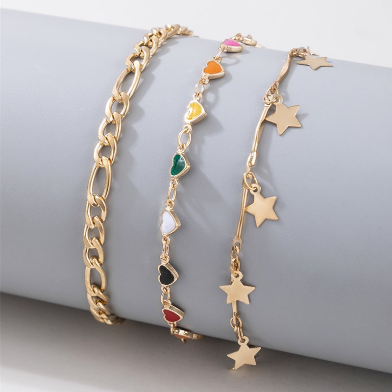 New Bohemian Style Five-Pointed Star Leaves Tassel round Pineapple Anklet