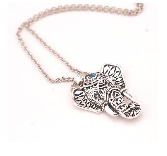 Fashion Bohemian Retro Elephant Shaped Inlaid Turquoise Pendant Necklace