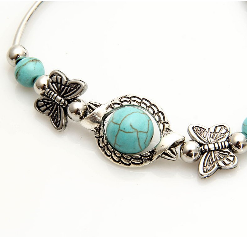 Fashion Ethnic Geometric Carved Turquoise Butterfly Pendant Bracelet