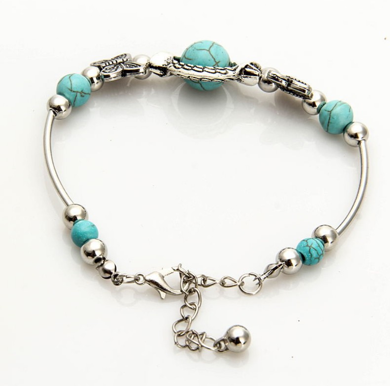 Fashion Ethnic Geometric Carved Turquoise Butterfly Pendant Bracelet