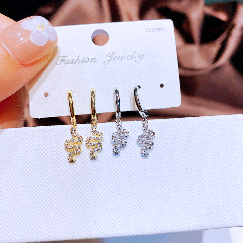 Trendy Refined Zircon Micro Inlaid Cute Small Snakes Ear Clip Wholesale