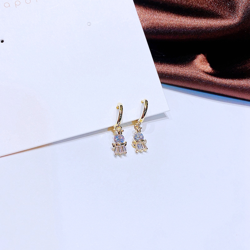 Cute Fashion Crown Angel Gold-Plated Zircon Inlaid Copper Earrings