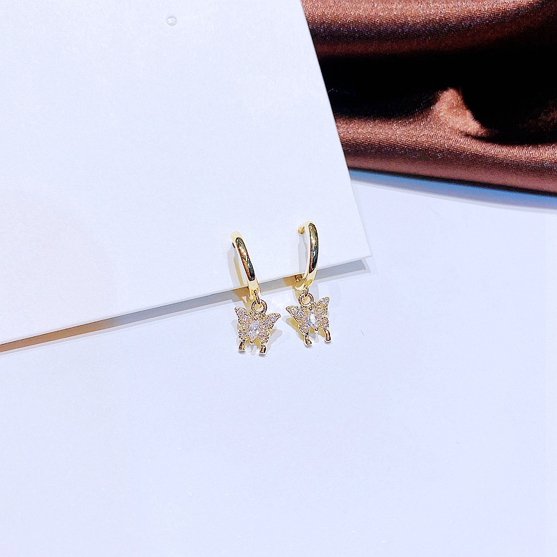 Fashion Zircon Inlaid Butterfly Pattern Gold Plated Eardrops Wholesale