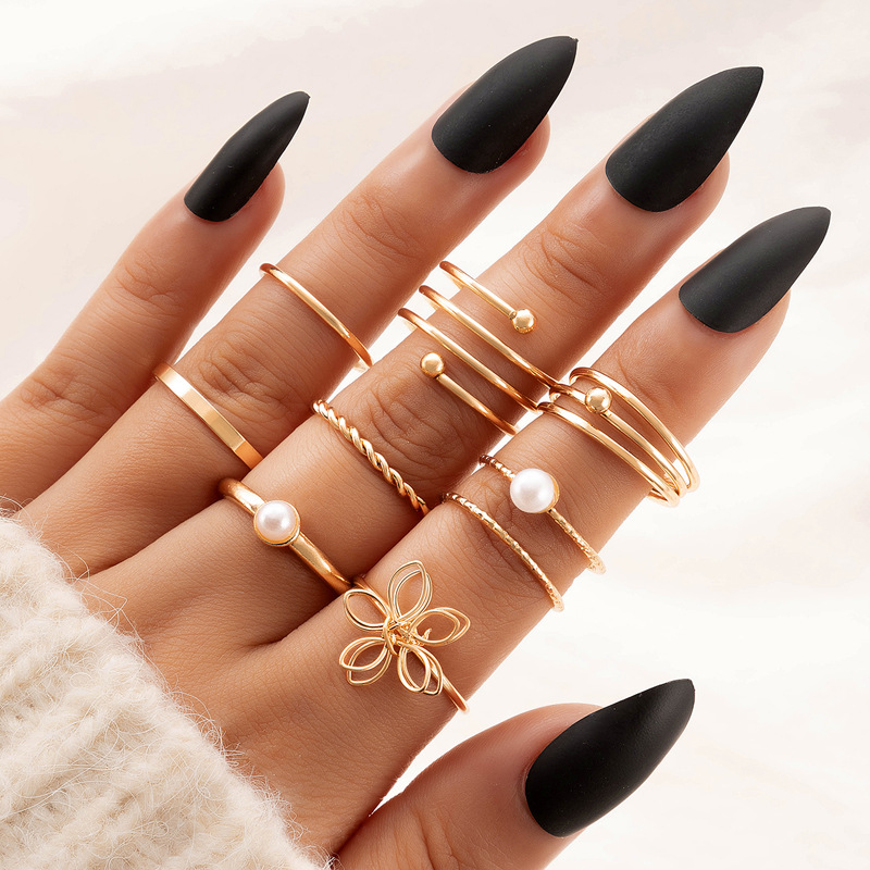 Simple Butterfly round Bead Alloy Geometric Open Ring Set