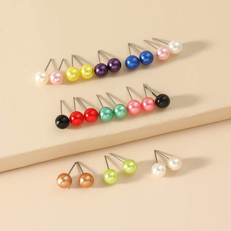 8mm Multicolor Simple Fashion Pearl Stud Earrings Set