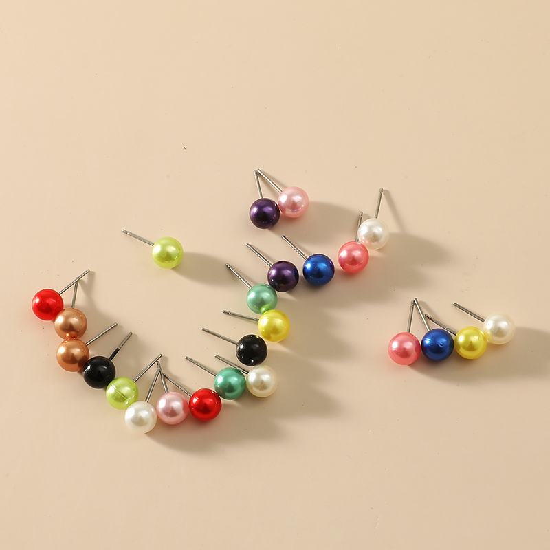 8mm Multicolor Simple Fashion Pearl Stud Earrings Set