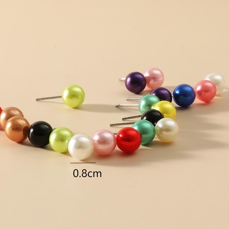 8mm Multicolor Simple Fashion Pearl Stud Earrings Set