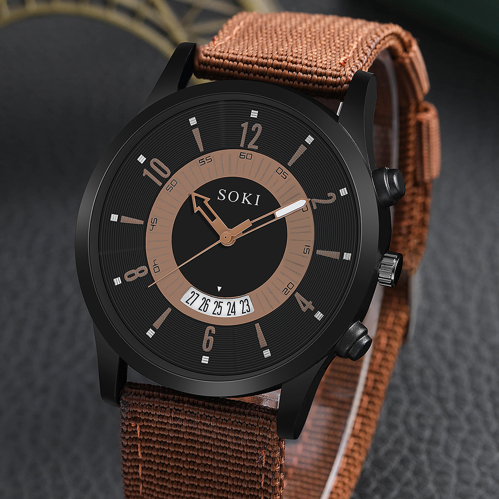 Menu0027s Casual Watch retro style Woven Nylon Strap Calendar Sports Quartz Watch