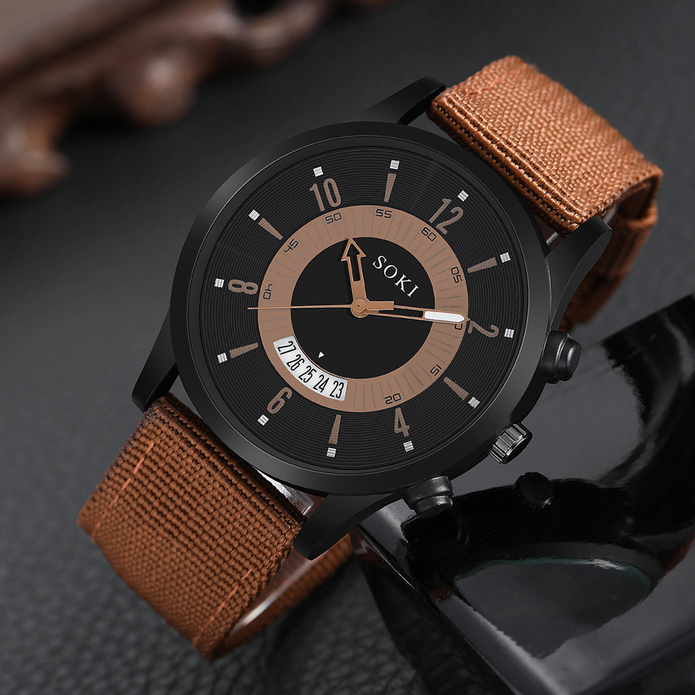 Menu0027s Casual Watch retro style Woven Nylon Strap Calendar Sports Quartz Watch