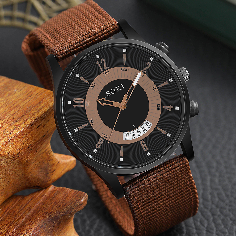 Menu0027s Casual Watch retro style Woven Nylon Strap Calendar Sports Quartz Watch