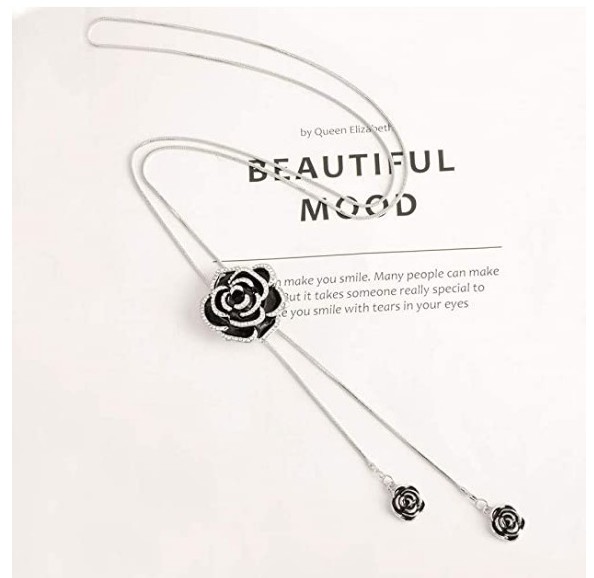 Fashionable Oil Dripping Camellia Flower Shaped Necklace Double-Layer Sweater Chain