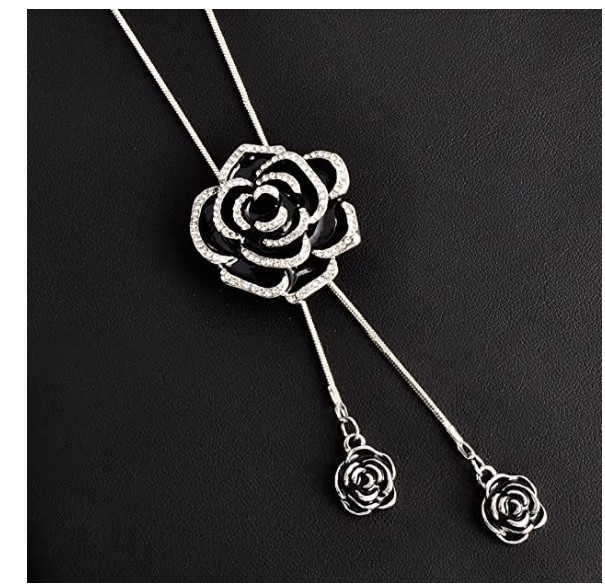 Fashionable Oil Dripping Camellia Flower Shaped Necklace Double-Layer Sweater Chain