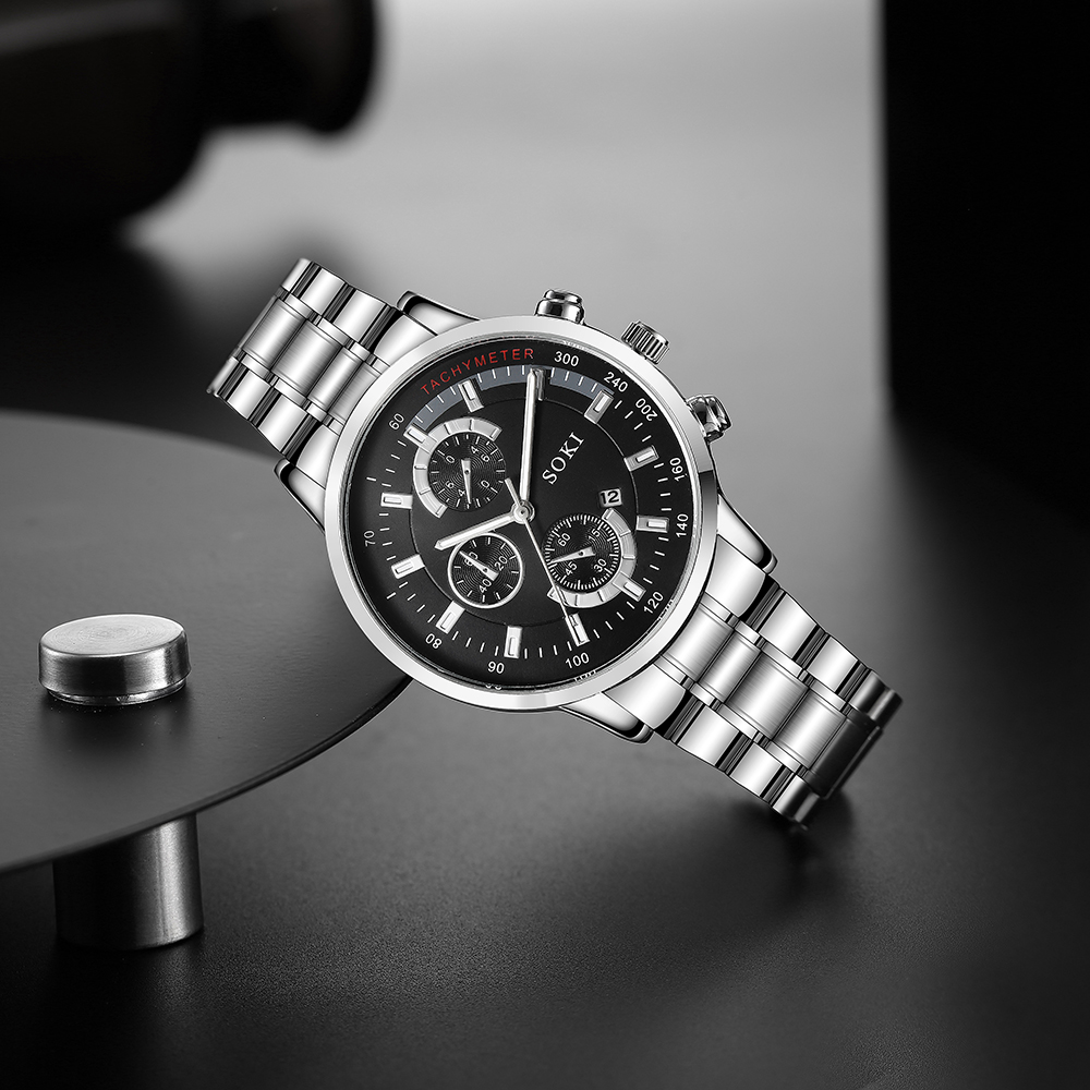 fashion casual style silvery stainless Steel strap Menu0027s Quartz Watch