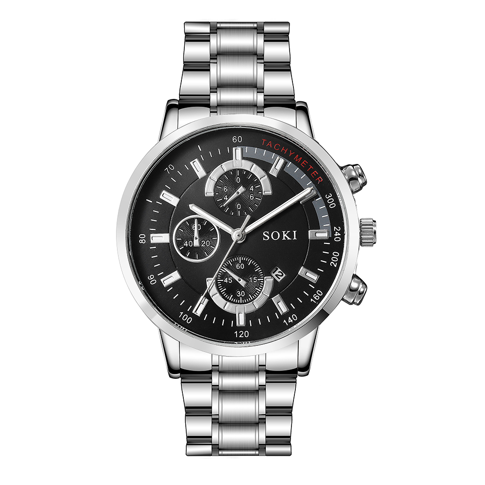 fashion casual style silvery stainless Steel strap Menu0027s Quartz Watch